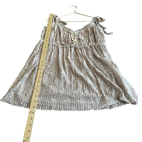 T. Bleu tiered Lace Pom detail rose gold shimmer babydoll blouse size large - Picture 2 of 6